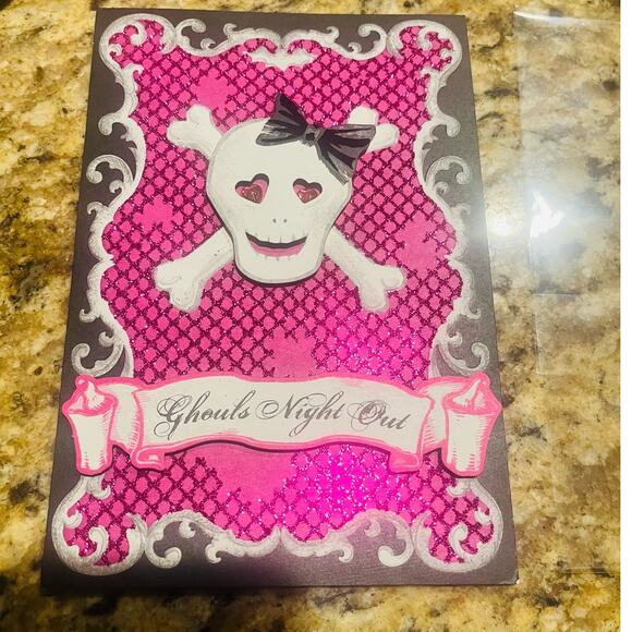 Hallmark Ghouls Night out Gretting card cute Skull with black bow - Picture 2 of 4